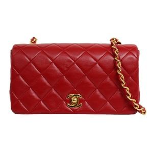 Chanel Mini Matelasse Chain Shoulder Bag Lambskin Red